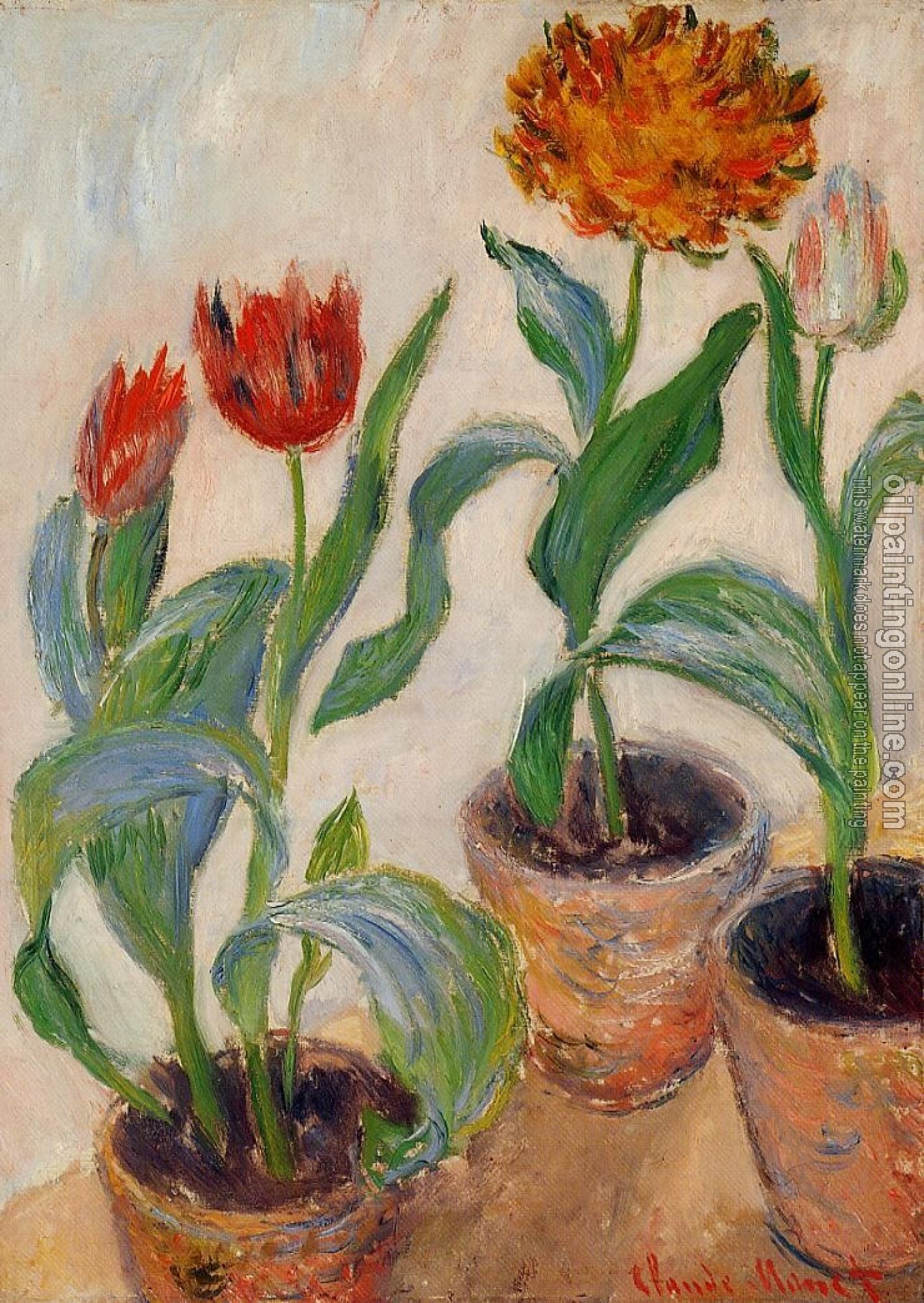 Monet, Claude Oscar - Three Pots of Tulips